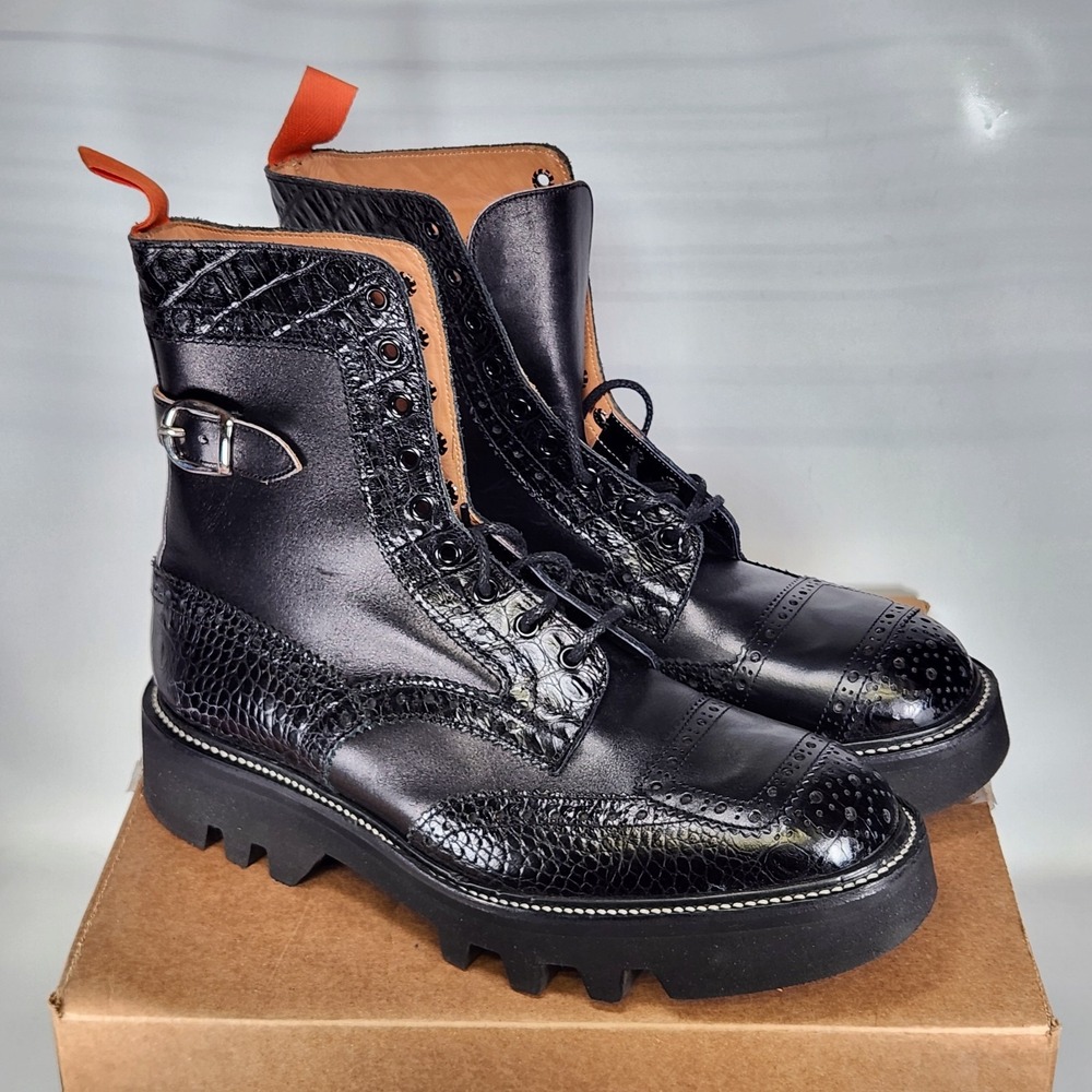 Tricker's Brogue Boots Mens Size 11 Black Two Tone High Leg Todd Snyder 7565/4 - Picture 2 of 10